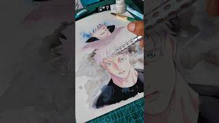 Drawing Gota Satoru with Watercolors🫢 jujutsukaisen gojo animeart [upl. by Nereil]