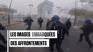 Affrontements sous lArc de Triomphe  les images embarquées des policiers face aux quotgilets jaunesquot [upl. by Enelkcaj]