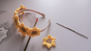 Crochet headband sunflower  Bandana rajut bunga matahari🌻 [upl. by Lurlene]