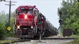 Ex Canadian Pacific SD402 NREX 5678 leads IORY LSL down Sugar St Lima Ohio [upl. by Fruma]