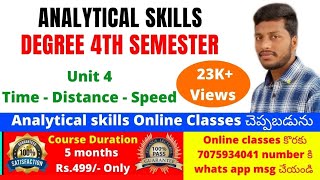 ANALYTICAL SKILLS  DEGREE 4TH SEMESTER  UNIT 4 TIME  DISTANCE  SPEED  Analyticalskills [upl. by Raleigh238]