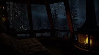 Sleeping well in Cozy Tree House at Night with Rain Sounds falling on window and Cozy Fireplace [upl. by Trebleda695]