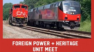 CSX B773 with CN Power meets AMTK Phase I Heritage  Brunswick [upl. by Beitris]