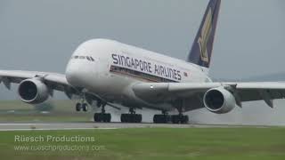 Singapore Airlines Airbus A380 Thrilling Crosswind Landing at Zurich Airport [upl. by Nitza]