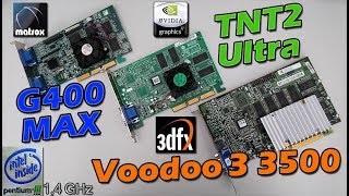 3dfx Voodoo 3 3500  Matrox G400 MAX  NVIDIA Riva TNT2 Ultra  popular 1999 graphics chips [upl. by Rozina550]