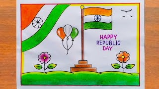 Republic Day Drawing  How to Draw Republic Day Poster Easy Step By Step  Indian Flag Drawing Easy [upl. by Nylrad]