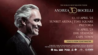 Andrea Bocelli  30th Anniversary tour SA dates announced [upl. by Anaitat]