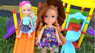 Anna and Elsa Toddlers Playground 1 Disney Dolls Go to the Park Play Area Toys In Action [upl. by Assetniuq364]