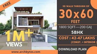 30x60 House Design 3D  1800 Sqft  200 Gaj  5 BHK  Modern Design  Terrace Garden  9x18 Meters [upl. by Derna]