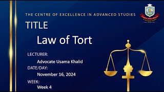 Diploma In Law  Advocate Usama Khalid  Law of Tort  Week 4  November 16 2024 [upl. by Manda881]