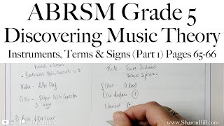 ABRSM Discovering Music Theory Grade 5 Terms Signs amp Instruments Part 1 P 6566 with Sharon Bill [upl. by Abbye19]