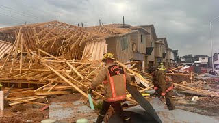 Emergency responders searching for victims after houses under construction collapse in Montgomery Co [upl. by Nosydam]