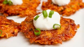 Cheesy Sweet Potato Latkes Recipe [upl. by Patsis887]