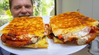 Budget Cheesy Salsa Chicken Schnitzel Toasted Sandwich  Gregs Kitchen [upl. by Bullard]