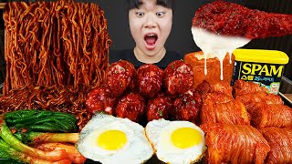 ASMR MUKBANG 직접 만든 양념 치킨먹방 치즈 통스팸 짜파게티 레시피 amp 먹방 FRIED CHICKEN AND BLACK BEAN NOODLES EATING SOUND [upl. by Krishnah]