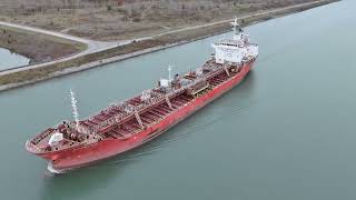 Jutlandia Swan Oil Tanker Ship  Welland Canal 4K Aerial view [upl. by Eleanor]