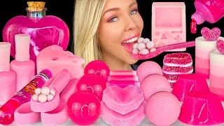 ASMR MUKBANG Pink Dessert Edible Nail Polish GameBoy Heart Drink Raspberry Jelly Sour Candy 먹방 [upl. by Notnroht]