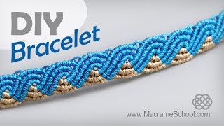 Beautiful Wave Pattern Macramé Bracelet Tutorial by Macrame School [upl. by Halludba]