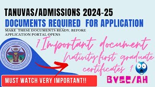 Tanuvas Admissions 202425 Important documents for online application list for BVSc AH [upl. by Johst]