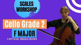 Scales Workshop  Cello Grade 2  F Major 1 Octave Single Bows [upl. by Sualokcin]