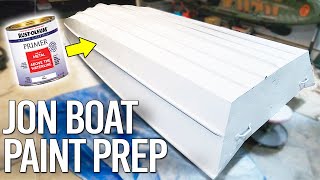 RUSTOLEUM MARINE METAL PRIMER  PREP amp PAINT  Jon Boat to Bass Boat Conversion Topside [upl. by Kciwdahc]