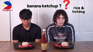 American kids reaction FILIPINO food for the first time banana ketchup 🤔 [upl. by Keily]