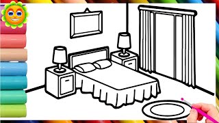 Bedroom Drawing Painting amp Coloring for Kids  Drawing and Coloring bedroom For Kids [upl. by Hayila]