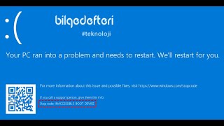 Windows inaccessible Boot Device Hatası Çözümü [upl. by Ravahs355]