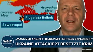 PUTINS KRIEG quotMassiver Angriff Bilder mit heftiger Explosionquot KrimLuftwaffenstützpunkt im Visier [upl. by Ahsenra937]