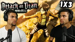 ATTACK ON TITAN 1x3 REACTION  New Anime Fans [upl. by Eleumas953]