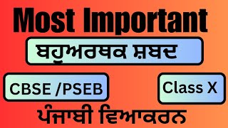 Class 10  Bahu Arthak shabad in Punjabi  CBSE  PSEB Punjabi Vyakaran  Complete Punjabi grammar [upl. by Nibor]