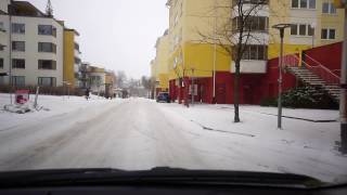 Sweden driving from Stuvsta train station to Lidl in snowy weather [upl. by Darleen279]