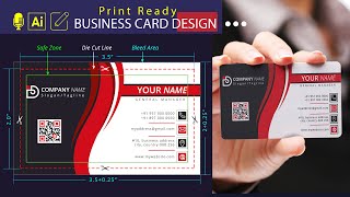 Print Ready Business Card Design in Illustrator  Create visiting card die cut line amp bleed section [upl. by Wightman]