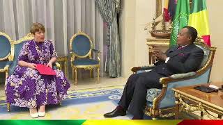 Diplomatie Denis SassouNGuesso reçoit Claire BODONYI ambassadrice de France au Congo [upl. by Ahsinit777]