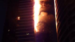 Fire scours Tamweel Tower in Dubais Jumeirah Lakes Towers area [upl. by Eirol]