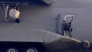 Tom Cruise clings to side of a military plane 5000ft above British countryside [upl. by Ramar]