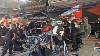 WRC Tet Rally Latvia 2024 Fri eve service Toyota Gazoo Racing team servicing Rovanpera Katsuta cars [upl. by Donelson]