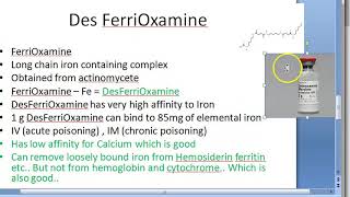 Pharmacology 981 b Chelating Agents Des FerriOxamine Deferoxamine DFOA Iron poisoning metal Fe [upl. by Stirling]