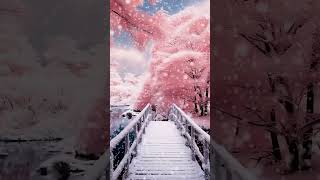 Cherry Blossom on a Bridge in a Park snow sakura pathway bridge peace beautiful nature fyp [upl. by Ong70]