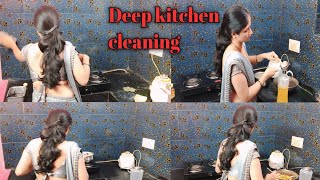 My Deep Kitchen Cleaning vlogs  Work from home vlogs Indian Housewife  saree vlogs [upl. by Elleirb]