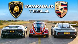 Lambo Aventador SV vs 911 GT3 RS vs Escarabajo Tesla ARRANCONES [upl. by Nauquf]