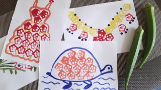 Vegetable printing competition ideas  4 vegetable print painting with ladyfinger  Fun art hacks [upl. by Abbate]