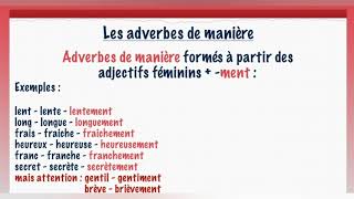 Les adverbes Les adverbes de manière en ent [upl. by Enyale]