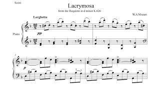 W A Mozart  Lacrymosa Piano Sheet Music [upl. by Drucilla]