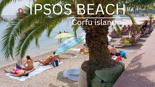 Beautiful Ipsos Beach At Corfu Island Walking Beach Shore Moments 4K  Greece [upl. by Ahab]