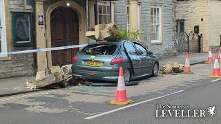 Car crashes into stone porch outside Langport hotel [upl. by Sardella926]