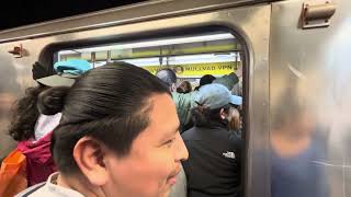 NEW YORK CITY SUBWAY TRAIN SO CROWDED THAT PEOPLE CANT FIT INSIDE AND MAN GETS ANGRY [upl. by Anwadal271]