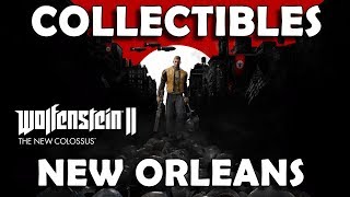 Wolfenstein 2 The New Colossus  New Orleans Collectible Locations Gold Art Cards Records Toys [upl. by Nettirb172]