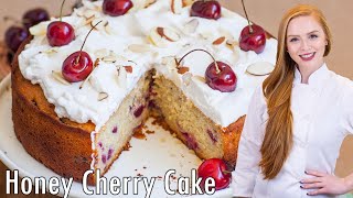 EASY Honey Cherry Cake Recipe With Kirsch Whipped Cream amp Fresh Cherries [upl. by Naeerb759]