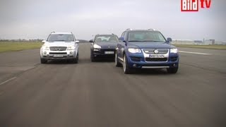 Touareg vs ML63 AMG vs Cayenne GTS [upl. by Auqinal866]